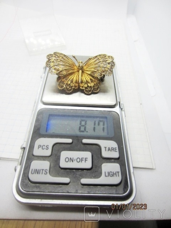Butterfly silver 800 filigree gilding vintage, photo number 9
