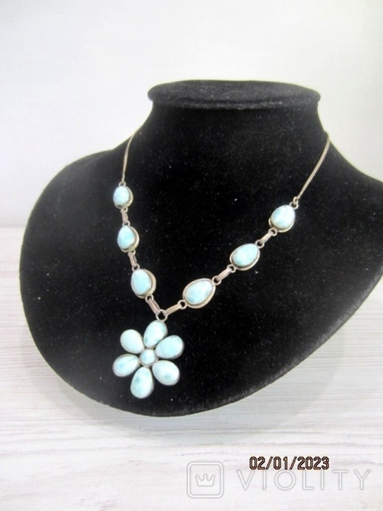 Necklace, Silver 925, Natural Aquamarine Vintage, photo number 2