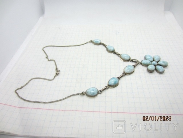 Necklace, Silver 925, Natural Aquamarine Vintage, photo number 5