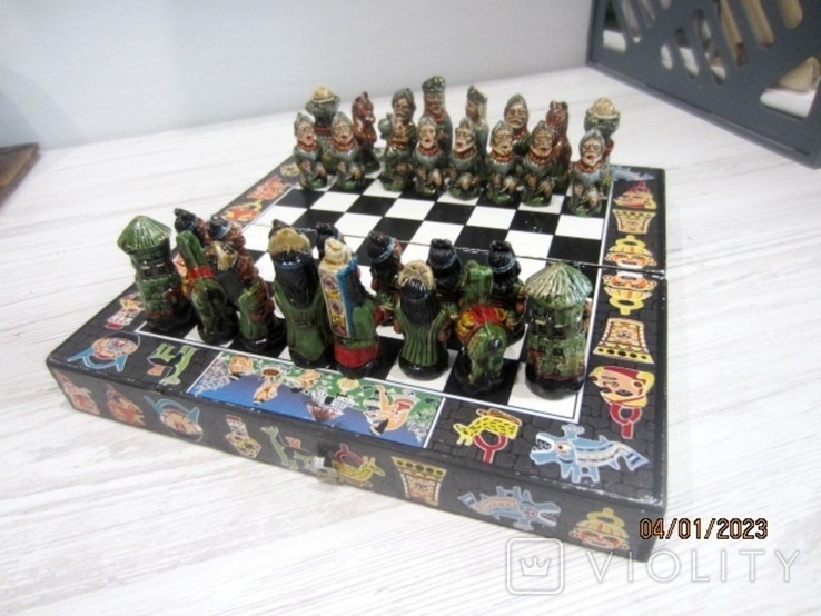 Chess, ceramics, wood, hand-painted, vintage, photo number 6