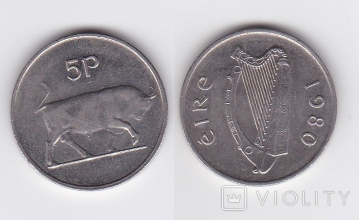 Ireland Ирландия - 5 Pence 1980
