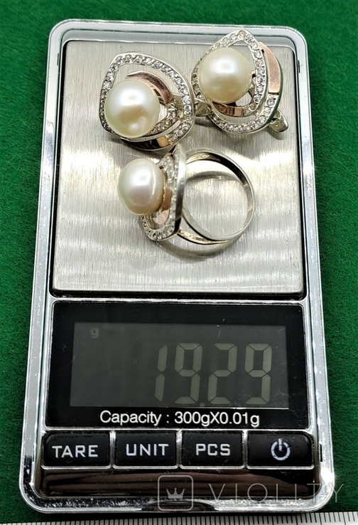 Серьги и Кольцо Серебро 925 Жемчуг Золото 375, фото №10