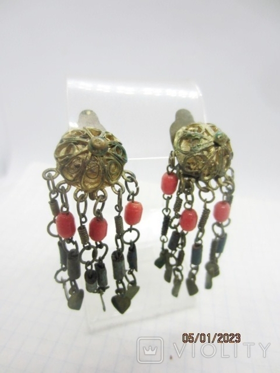 Vintage filigree earrings with corals, photo number 3