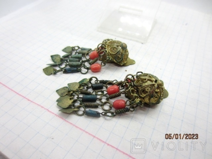Vintage filigree earrings with corals, photo number 4