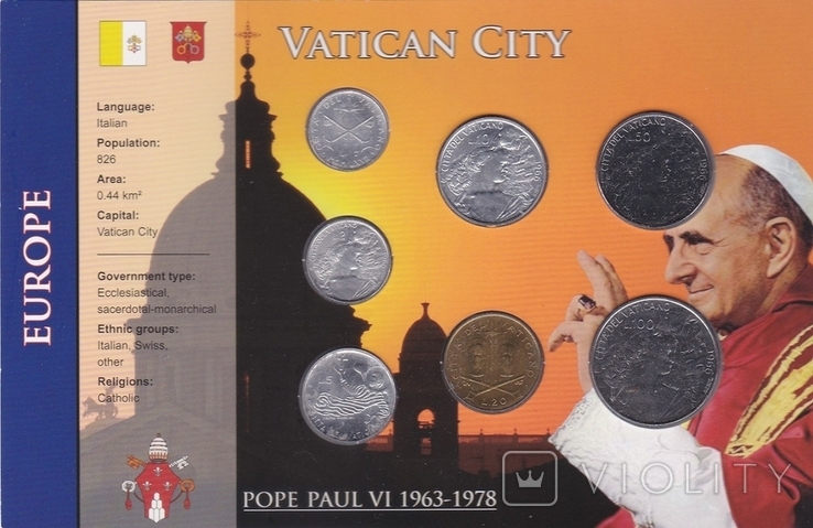 Vatican Vatican - set of 7 coins 1 2 5 10 20 50 100 Lire 1966 in holder