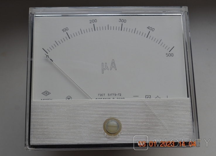 Micro ammeter M285K. Measurement limit: 0-500 μA. Made in the USSR. 60's g.v. Weight 234 gm., photo number 3
