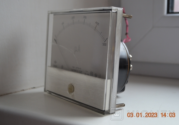 Micro ammeter M285K. Measurement limit: 0-500 μA. Made in the USSR. 60's g.v. Weight 234 gm., photo number 5