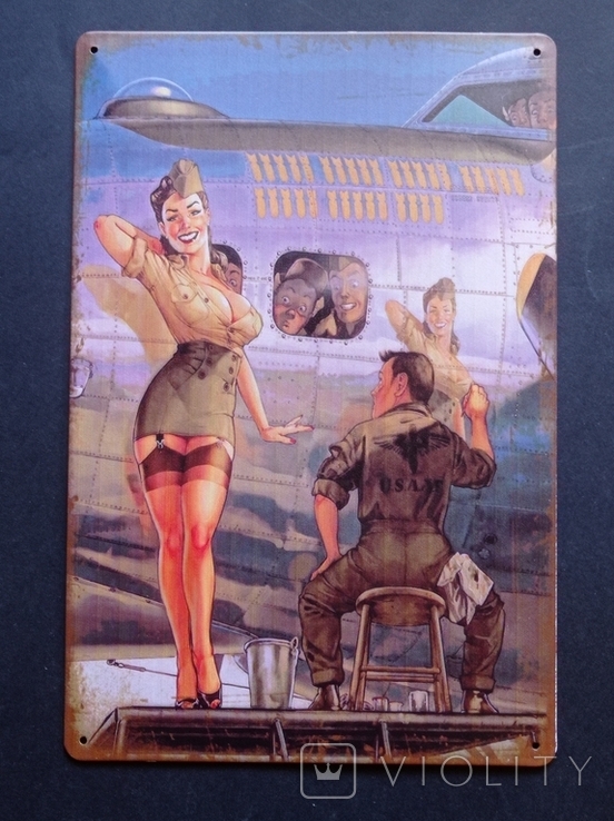 The collectible plaque is a poster of Pin Up in vintage style., photo number 2