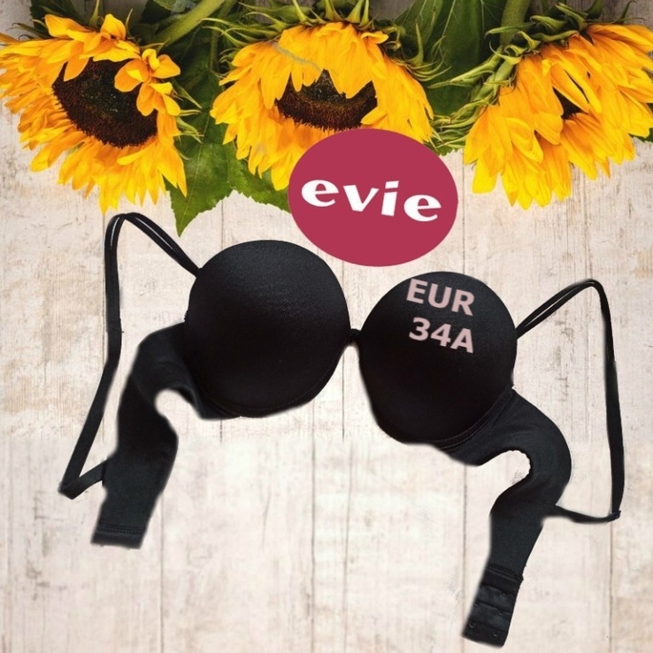 Evie EUR 34A/75 Бесшовный бюстгальтер косточка поролон пуш ап черный, numer zdjęcia 2