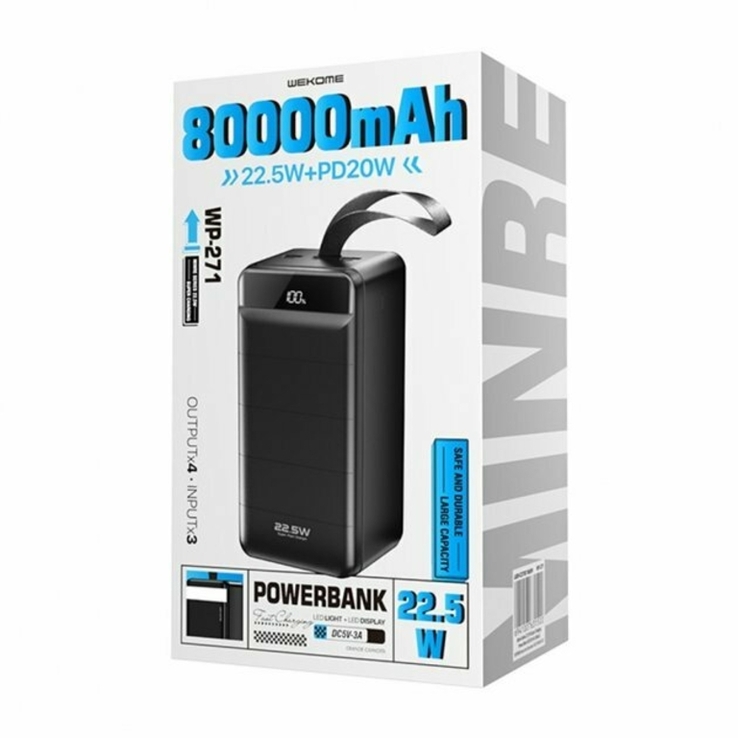 POWER BANK 80000MA WEKOME WP-271 LCD QC/PD 22.5W, фото №4