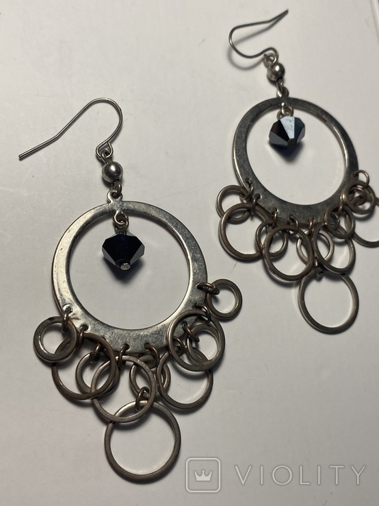 Pendant earrings with black stone, photo number 2