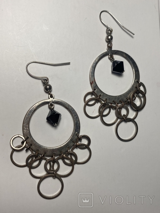 Pendant earrings with black stone, photo number 3