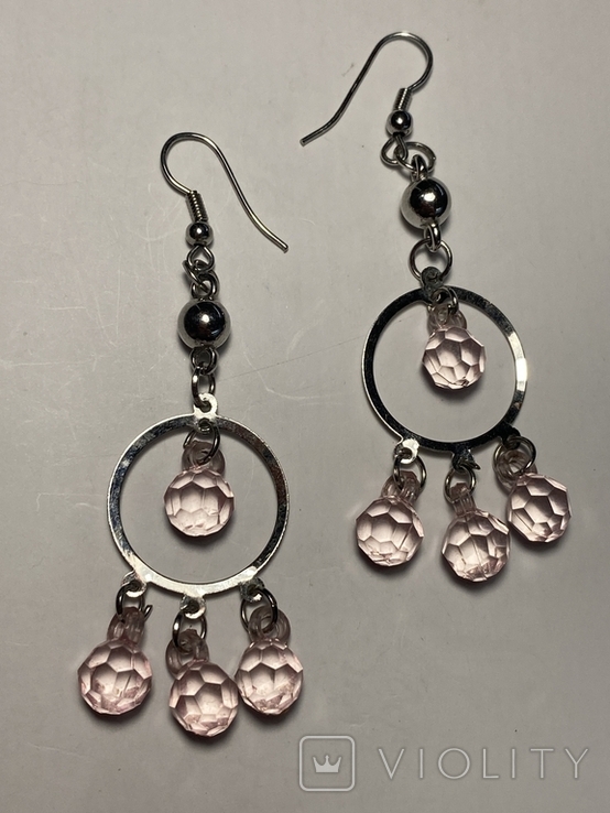 Pendant earrings Pink stones, photo number 2