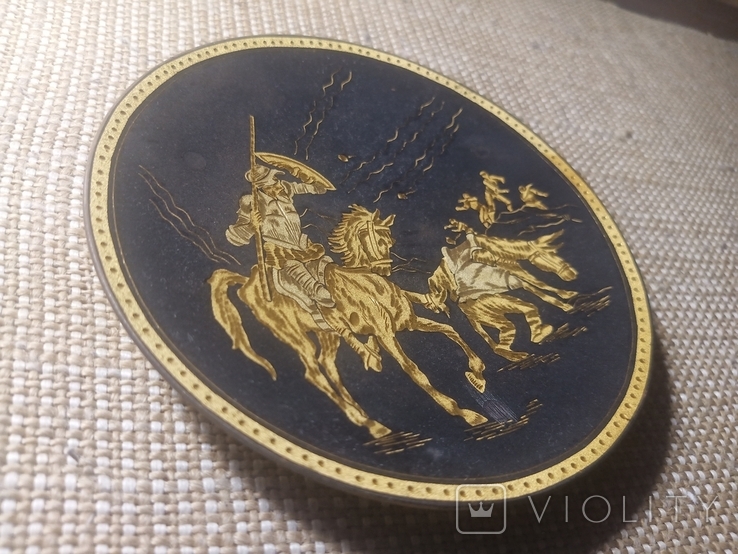 Тарелка картина Дон Кихот. Дамасская техника нанесения золота. Мельхиор Испания, фото №3