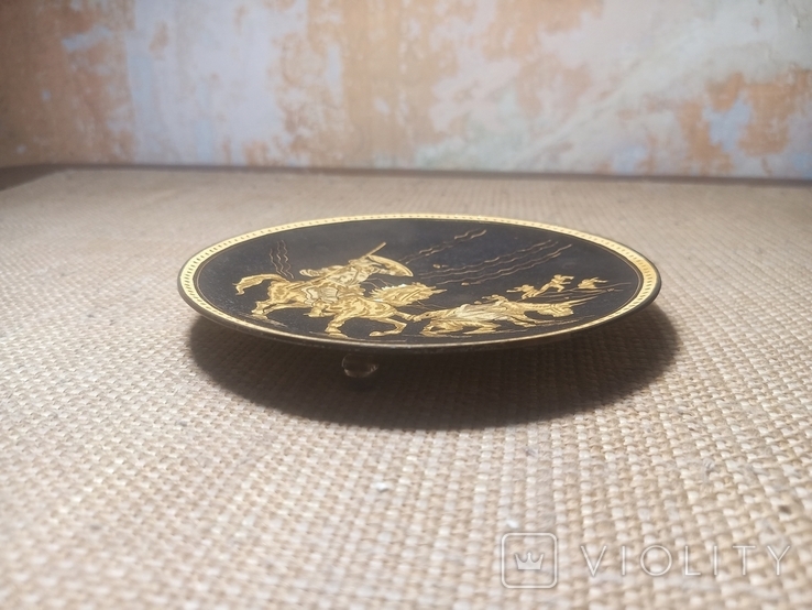 Тарелка картина Дон Кихот. Дамасская техника нанесения золота. Мельхиор Испания, фото №6