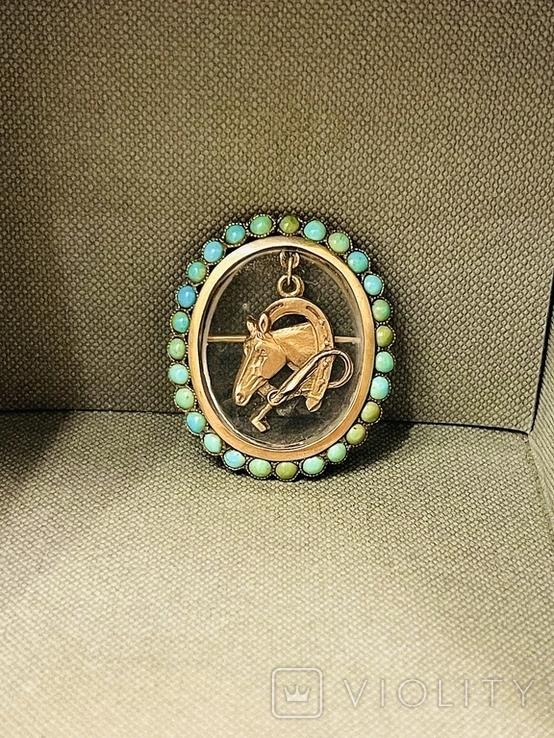 Brooch Horse Silver 84 pr Turquoise Gilding, photo number 2