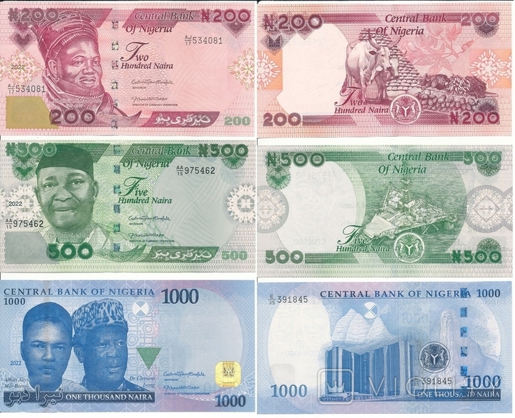 Nigeria Nigeria - set of 3 banknotes 200 500 1000 Naira 2022