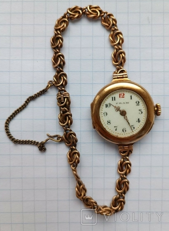 Старинные, золотые женские часы Fram, фото №2