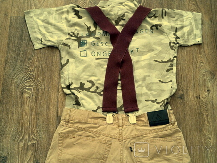 Abrams - фірмові легкі cotton штани +шорти 3 шт.+ підтяжки 2 ш+ футболка+ панама, фото №10