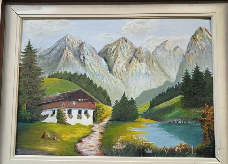 Antique painting "House in the Bavarian Alps", oil, Liebchert, Germany.Original., photo number 2