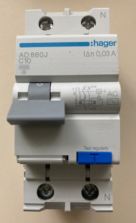 Дифавтомат Hager AD860J 10 ампер, фото №2