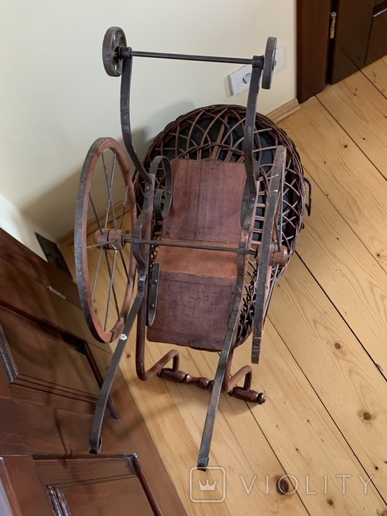 Antique large wicker wooden canvas stroller for antique dolls Germany, photo number 11