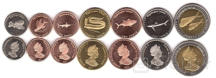 Nightingale Island / Найтингейл - набор 7 монет 1/2 1 2 5 10 20 25 Pence 2011