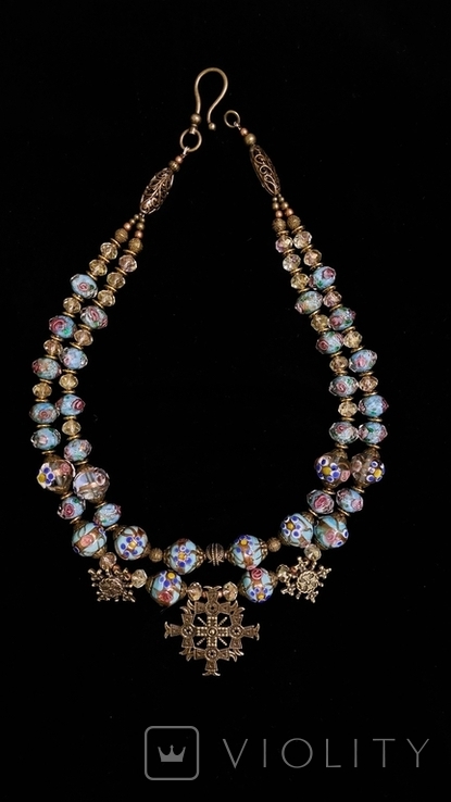 Zgarda necklace, Venetian glass, cross