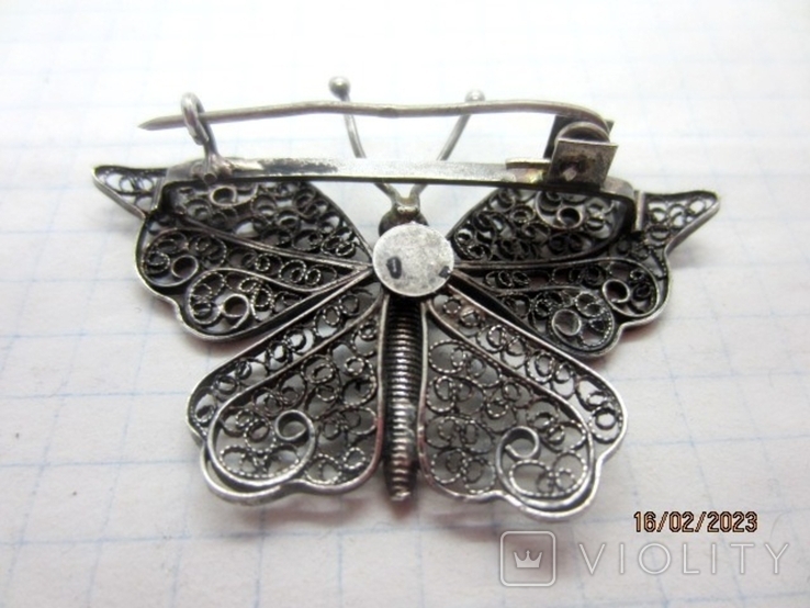 Вінтажна метелик срібло 925 філігранна ручна робота, фото №9