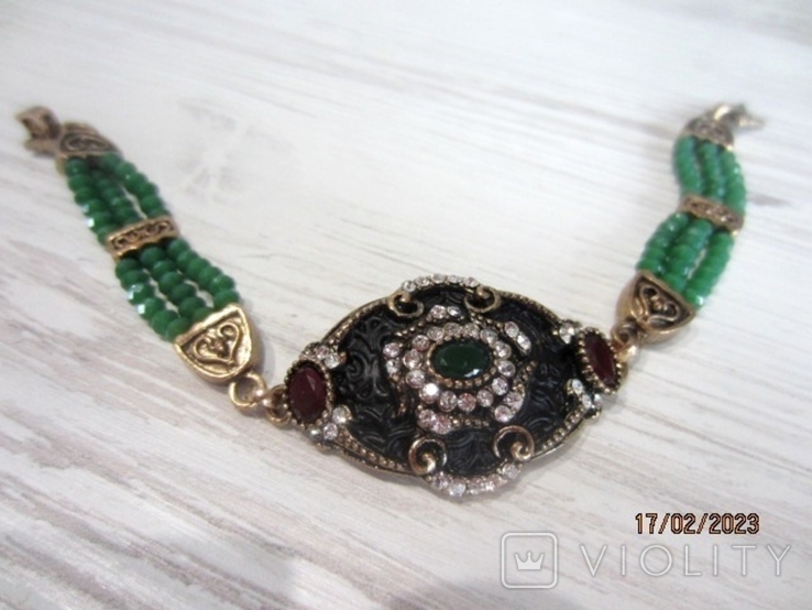 Ethnic bracelet in the style of the Ottoman Empire, enamel, chrysoprase, ruby, photo number 2