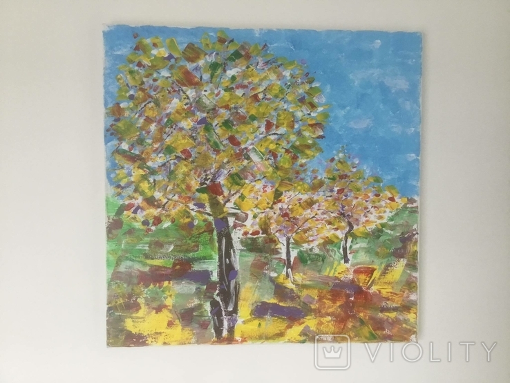 Картина, холст, акрил, "Осень" 35 х 35 см., фото №3