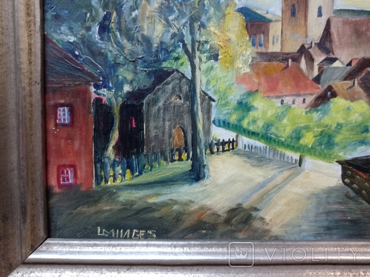 Antique painting City in the mountains. Rothenberg, oil, L., Germany., photo number 5