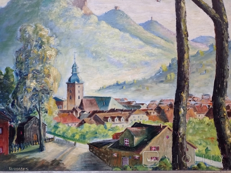 Antique painting City in the mountains. Rothenberg, oil, L., Germany., photo number 6