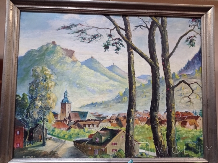 Antique painting City in the mountains. Rothenberg, oil, L., Germany., photo number 3