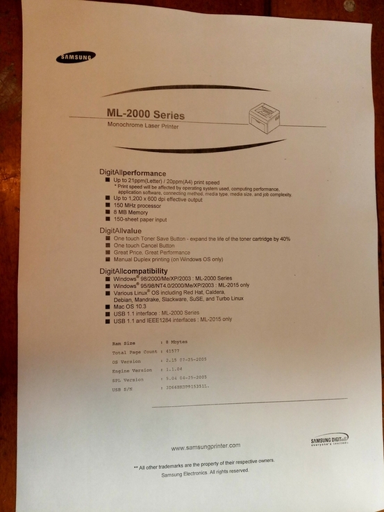 Принтер лазерный Samsung ML-2015, фото №8