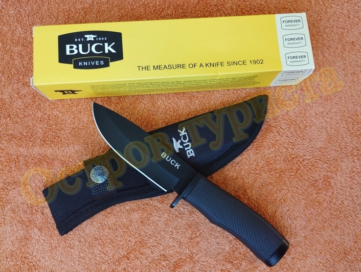 Охотничий Нож Buck 009 Black с чехлом 56HRC 440C реплика, фото №4