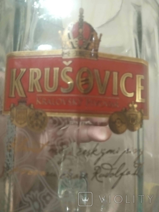 Красивая коллекционная стеклянная пивная кружка на 1 л Krusovice, фото №3