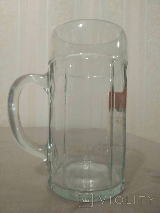Красивая коллекционная стеклянная пивная кружка на 1 л Krusovice, фото №5