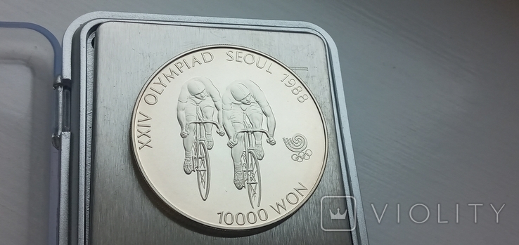 Срібна монета Кореї 1988 року. Велоспорт., фото №2
