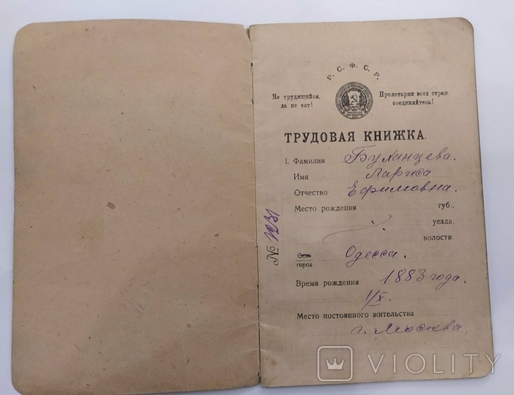 Трудовая книжка. Одесса. Выдана в 1923 году. ссср, фото №2