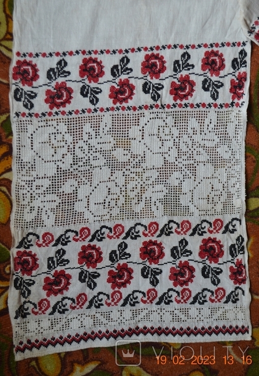 Embroidered towel "Roses". Hemp cloth. Cross-stitching, twisting. 328x45, photo number 7