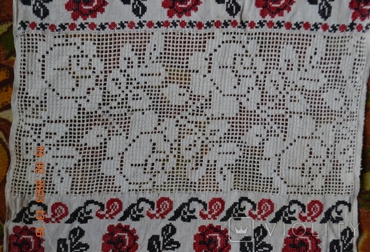 Embroidered towel "Roses". Hemp cloth. Cross-stitching, twisting. 328x45, photo number 2