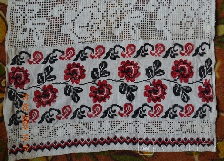 Embroidered towel "Roses". Hemp cloth. Cross-stitching, twisting. 328x45, photo number 8