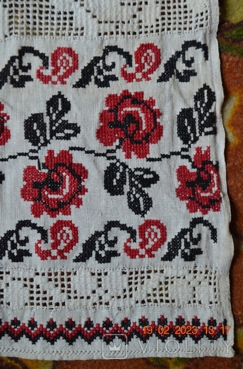 Embroidered towel "Roses". Hemp cloth. Cross-stitching, twisting. 328x45, photo number 9
