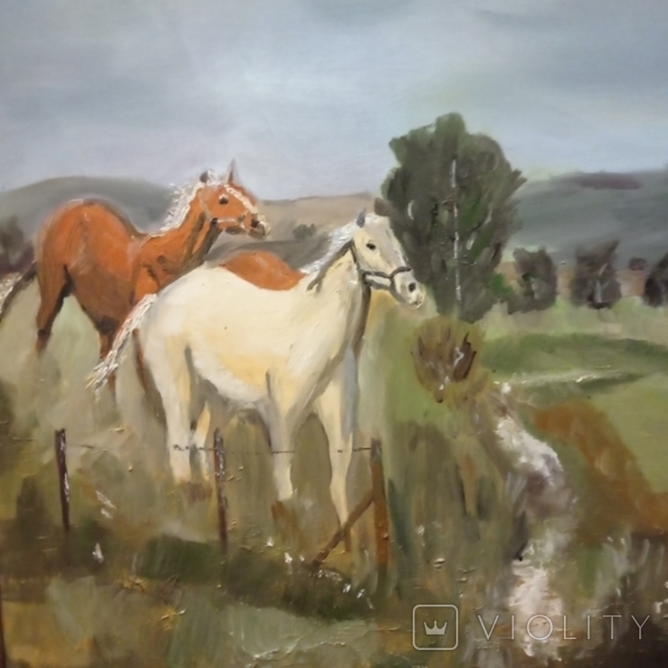 Antique painting "Horses", oil, Germany. Original., photo number 5