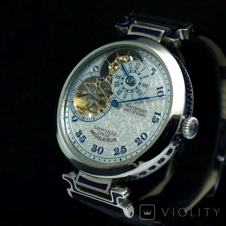 Men's wristwatch Wandolec regulator Leonville Swiss, semi-skeleton with crystals, photo number 2