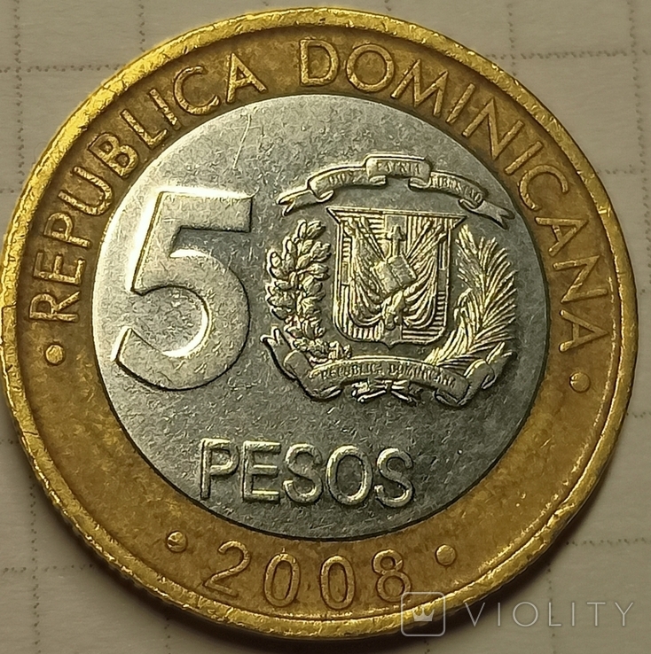 Доминиканская республика 5 песо 2008, фото №3