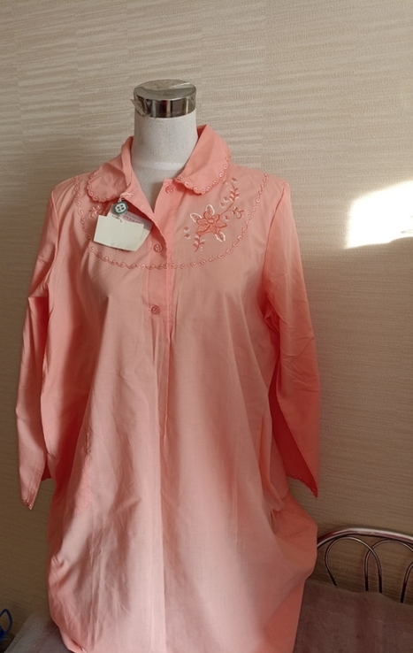 Красивая женская ночная рубашка винтаж 80-х дл. рукав с кармашком абрикос Китай, фото №3