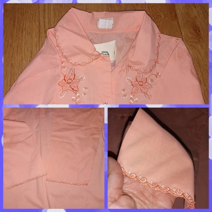 Красивая женская ночная рубашка винтаж 80-х дл. рукав с кармашком абрикос Китай, фото №10