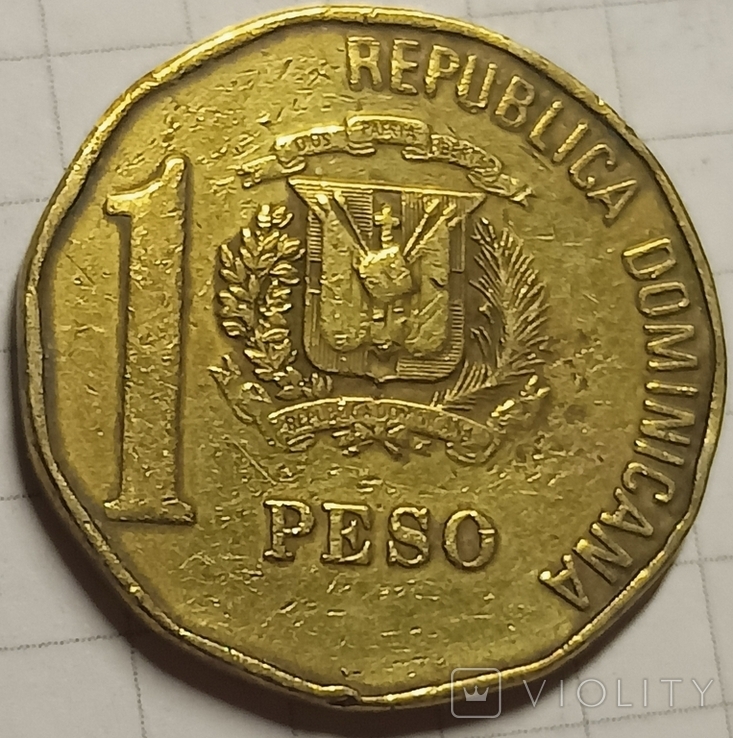 Доминиканская республика 1 песо 1993, фото №2
